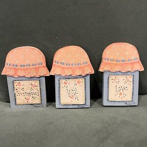 Vintage wooden Decor hand painted set of 6-Preserved with Love, Teddy Bears, Cow